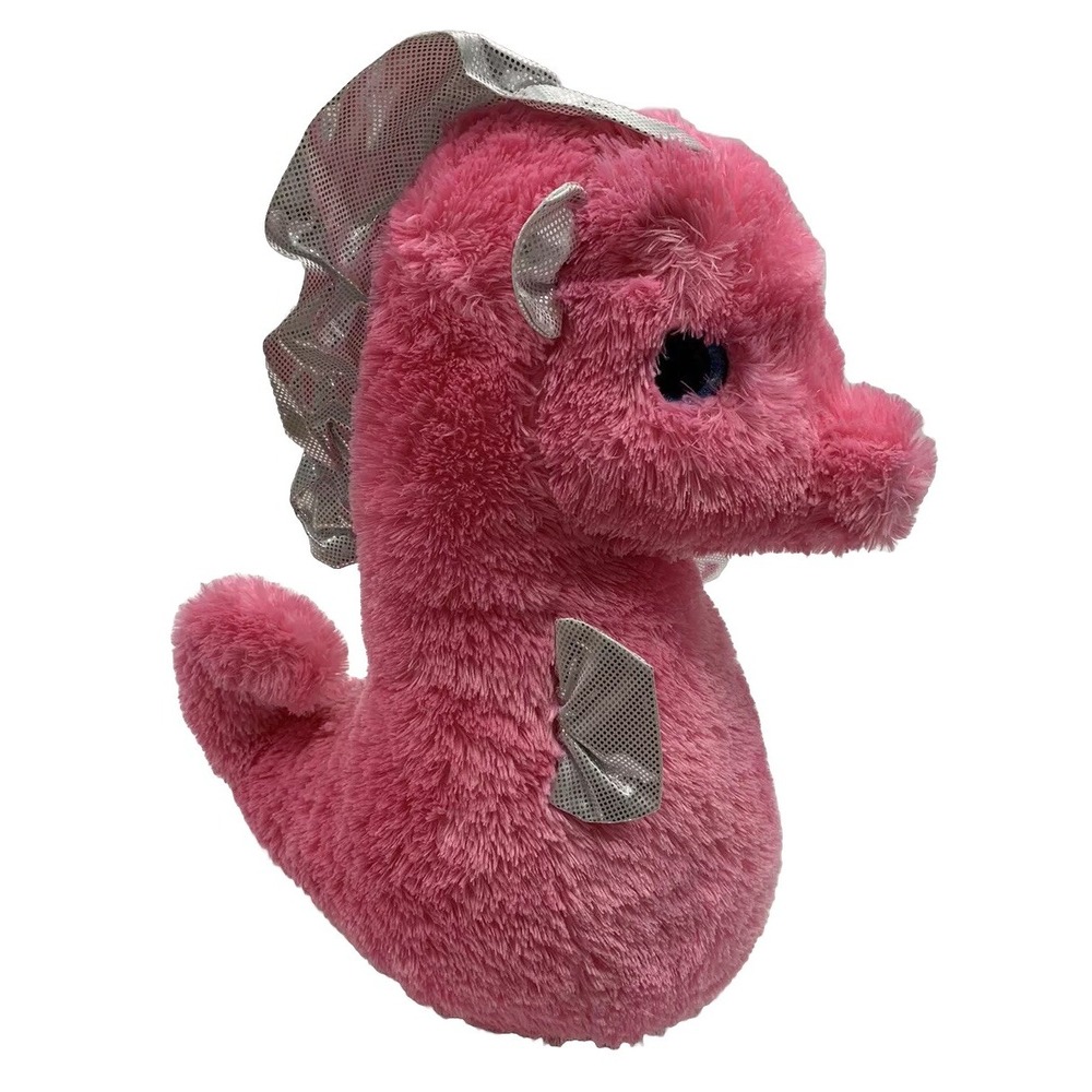Sea Horse Plush Justice Tween Pink Toy 18" Big Eyes Sparkle Silver Mane Seahorse